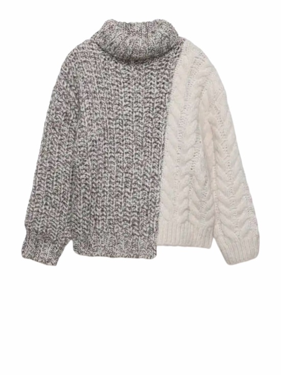 Sweaters - Zara Two-Tone Brown and Cream Cable Knit Turtleneck Sweater Size X-Small